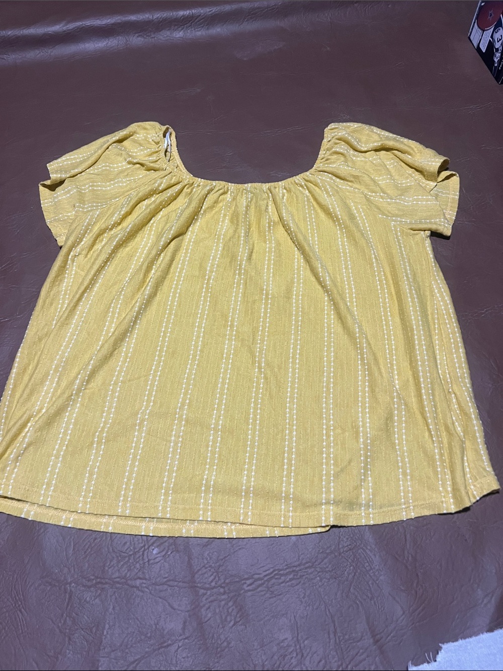 W5 Mustard Yellow Stripe Short-Sleeve Peasant Blouse